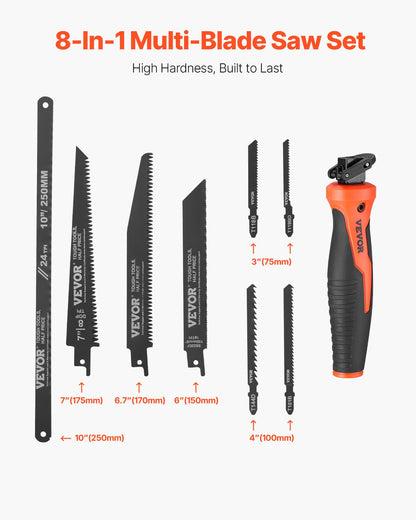 Jab Saw, 6 in Keyhole Saw with Soft Grip Handle, 8-In-1 Multi-Blades Drywall Jab Saw, Sharp Jab Saw with Triple Ground Teeth, for Cutting Drywall Wood Metel Plastic Plywood Wallboard Thin Sheet