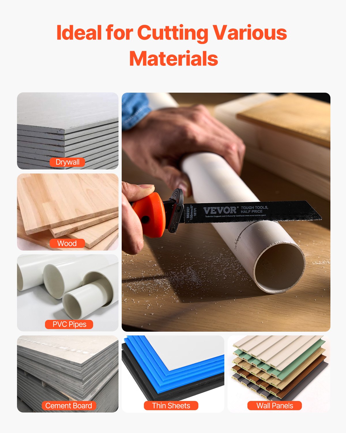 Jab Saw, 6 in Keyhole Saw with Soft Grip Handle, 8-In-1 Multi-Blades Drywall Jab Saw, Sharp Jab Saw with Triple Ground Teeth, for Cutting Drywall Wood Metel Plastic Plywood Wallboard Thin Sheet