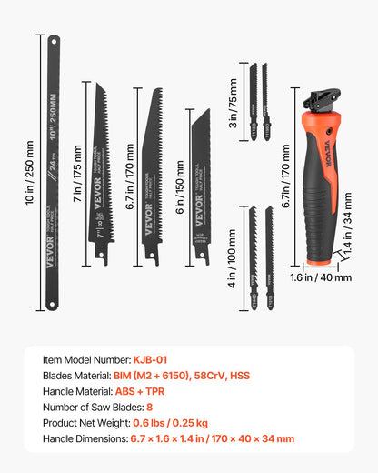 Jab Saw, 6 in Keyhole Saw with Soft Grip Handle, 8-In-1 Multi-Blades Drywall Jab Saw, Sharp Jab Saw with Triple Ground Teeth, for Cutting Drywall Wood Metel Plastic Plywood Wallboard Thin Sheet
