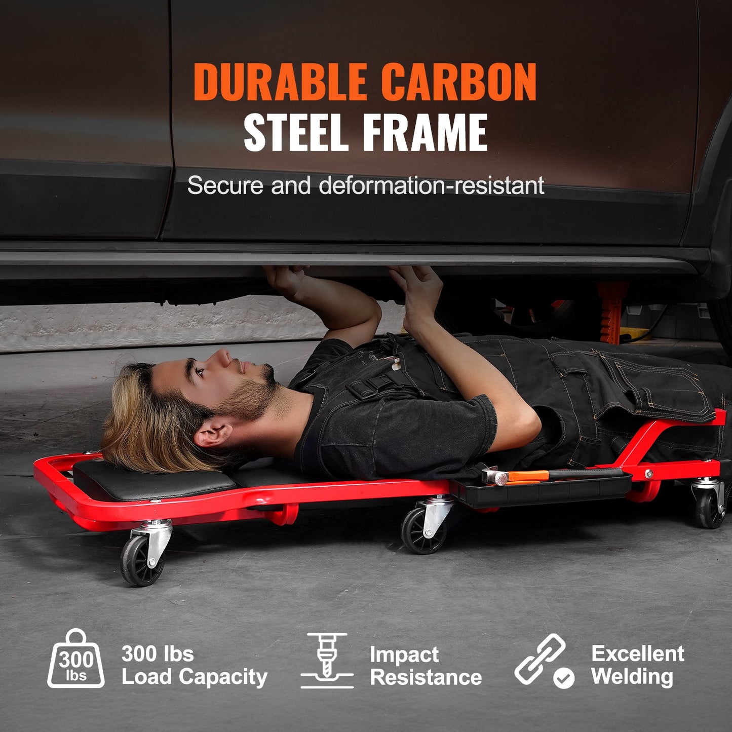 44 Zoll Mechaniker-Garage-Rollbrett, 300 lbs Kapazität, Rollbrett für Kraftfahrzeuge