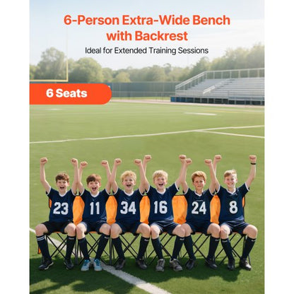 Bärbar Hopfällbar Bänk, 6-sits Hopfällbar Fotbollsbänk med Sidofickor och Bärväska, Lätt Sidosittplats med Ryggstöd för Fotboll, Baseboll, Camping, Utomhusevenemang, Orange |  EU