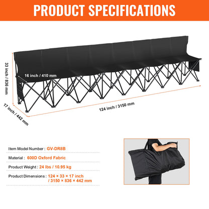 8-Seater Portable Folding Sports Bench Outdoor Camping Chair with Carry Bag