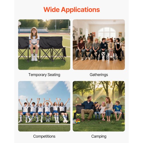 Bärbar Hopfällbar Bänk, 6-sits Fotbollsbänk med Flera Förvaringsfickor och Bärväska, Lätt Sidlinjesittplats med Ryggstöd för Fotboll, Baseboll, Camping, Utomhusevenemang, Svart |  EU