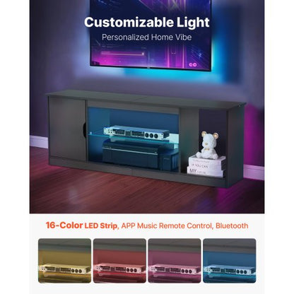 TV-stativ för TV-apparater upp till 65 i modernt underhållningscenter med glashylla