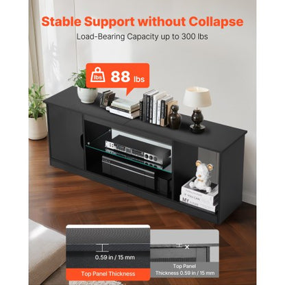 TV-stativ för TV-apparater upp till 65 i modernt underhållningscenter med glashylla