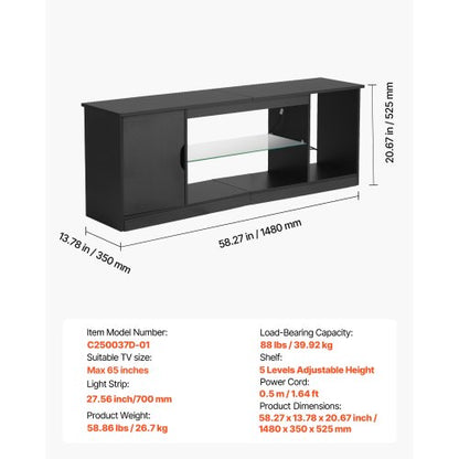 TV-stativ för TV-apparater upp till 65 i modernt underhållningscenter med glashylla