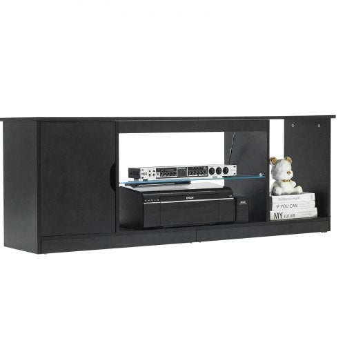 TV-stativ för TV-apparater upp till 65 i modernt underhållningscenter med glashylla