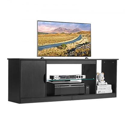 TV-stativ för TV-apparater upp till 65 i modernt underhållningscenter med glashylla