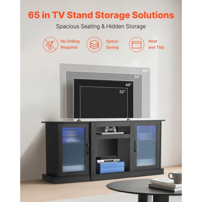 TV-bänk för TV-apparater upp till 65 i modernt underhållningscenter med glasdörrar