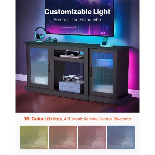 TV-bänk för TV-apparater upp till 65 i modernt underhållningscenter med glasdörrar