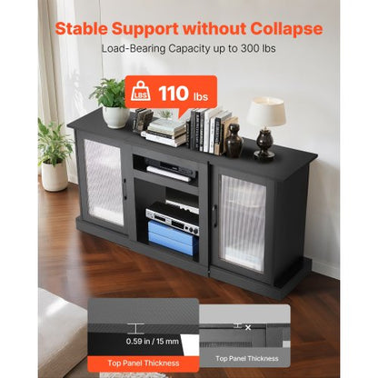 TV-bänk för TV-apparater upp till 65 i modernt underhållningscenter med glasdörrar
