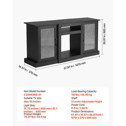 TV-bänk för TV-apparater upp till 65 i modernt underhållningscenter med glasdörrar