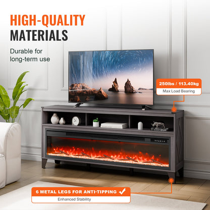 80" Fireplace TV Stand, Media Storage Corner with 60" Fireplace, Storage Drawers & Cabinets, Industrial Style TV Console Table with 20 Flames, Remote Control & Timer for Living Room, Black