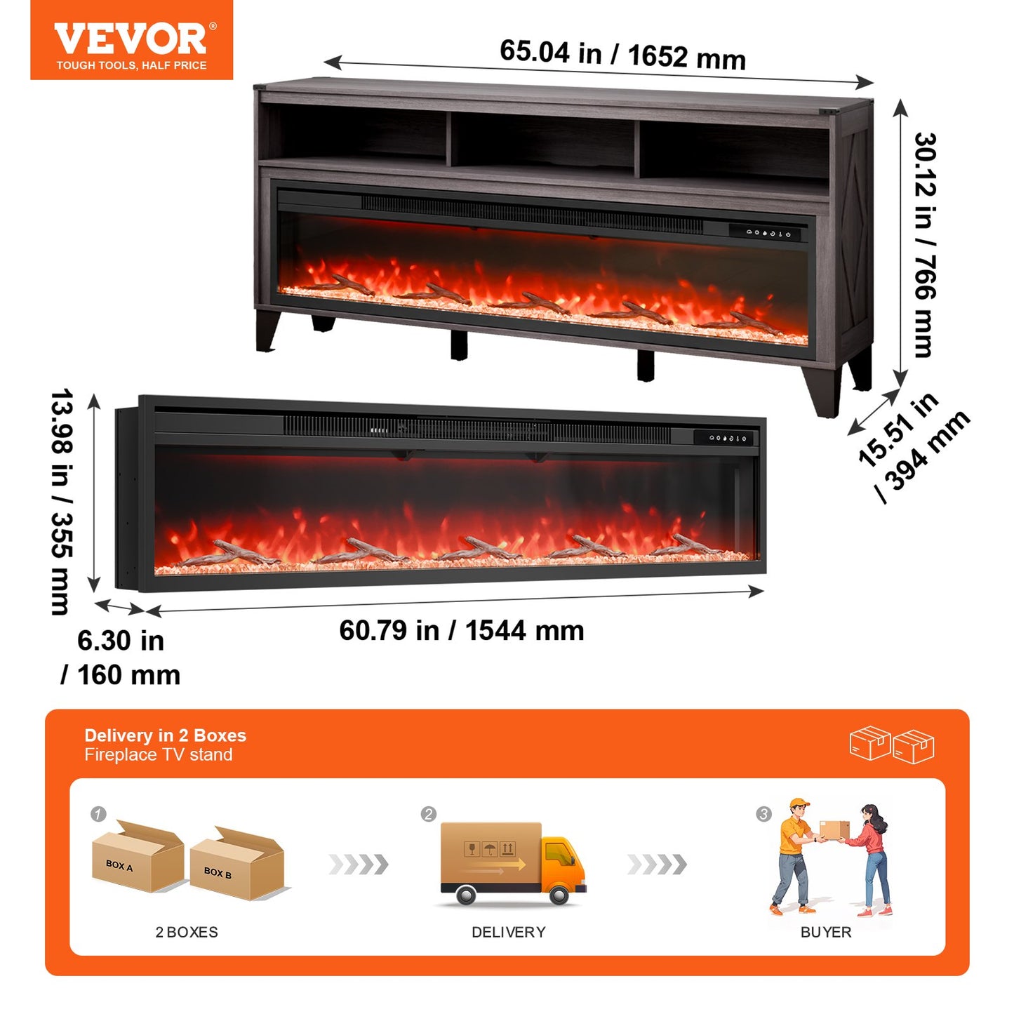 80" Fireplace TV Stand, Media Storage Corner with 60" Fireplace, Storage Drawers & Cabinets, Industrial Style TV Console Table with 20 Flames, Remote Control & Timer for Living Room, Black