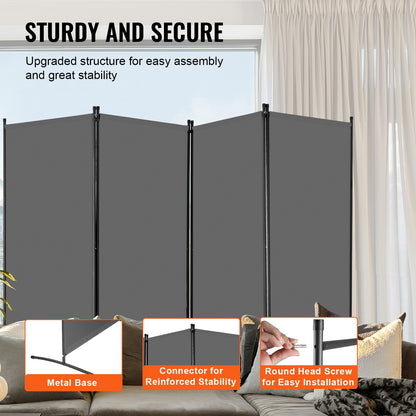 Room Divider 4 Panels Fabric Room Privacy Screen for Office Bedroom Gray