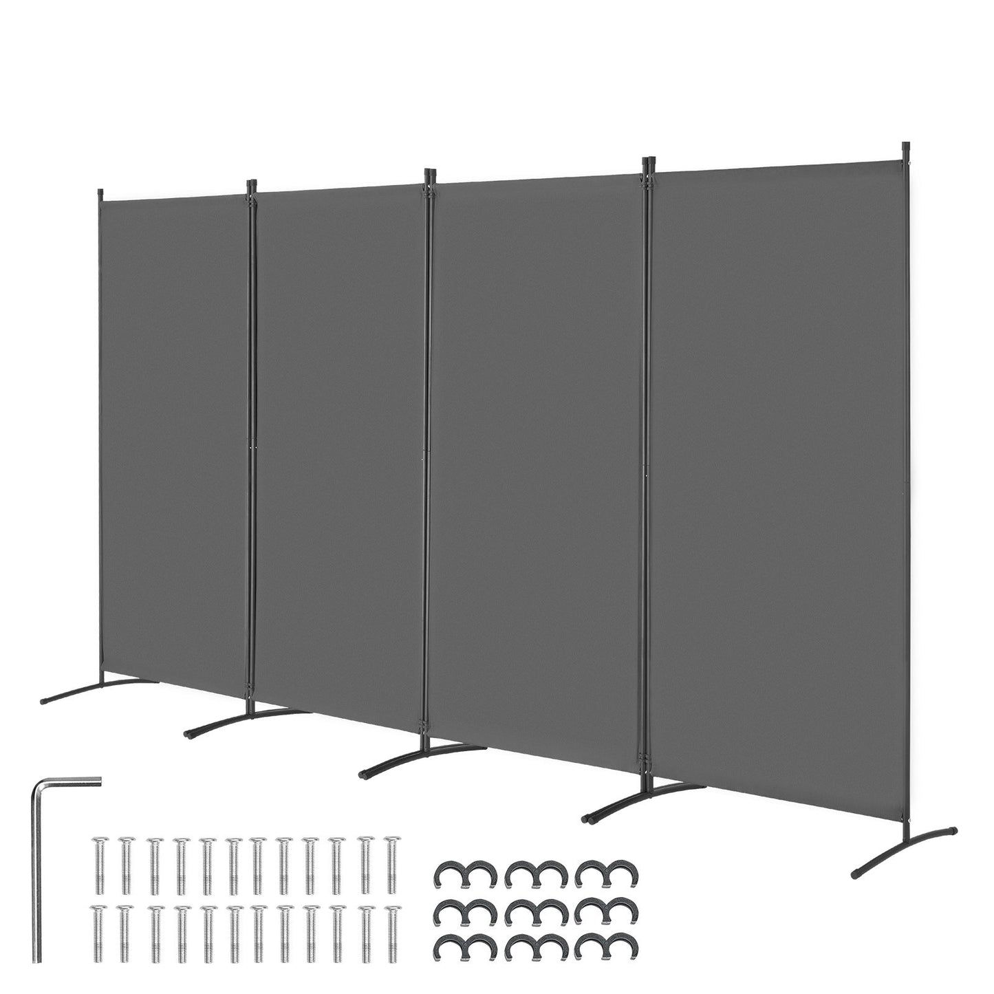 Room Divider 4 Panels Fabric Room Privacy Screen for Office Bedroom Gray