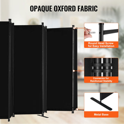 Room Divider, 6 Panel Room Divider, Folding Privacy Screen and Portable Partition Divider for Room Separation, Freestanding Room Partitions for Office, Bedroom, Study, Black