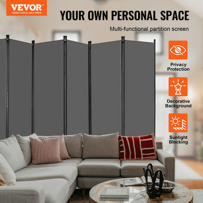 Room Divider, 6 Panel Room Divider, Folding Privacy Screen and Portable Partition Divider for Room Separation, Freestanding Room Partitions for Office, Bedroom, Study, Grey