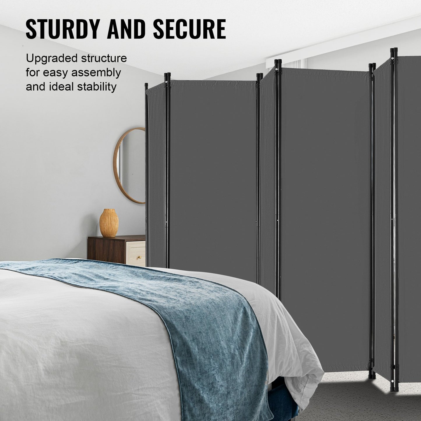 Room Divider, 6 Panel Room Divider, Folding Privacy Screen and Portable Partition Divider for Room Separation, Freestanding Room Partitions for Office, Bedroom, Study, Grey