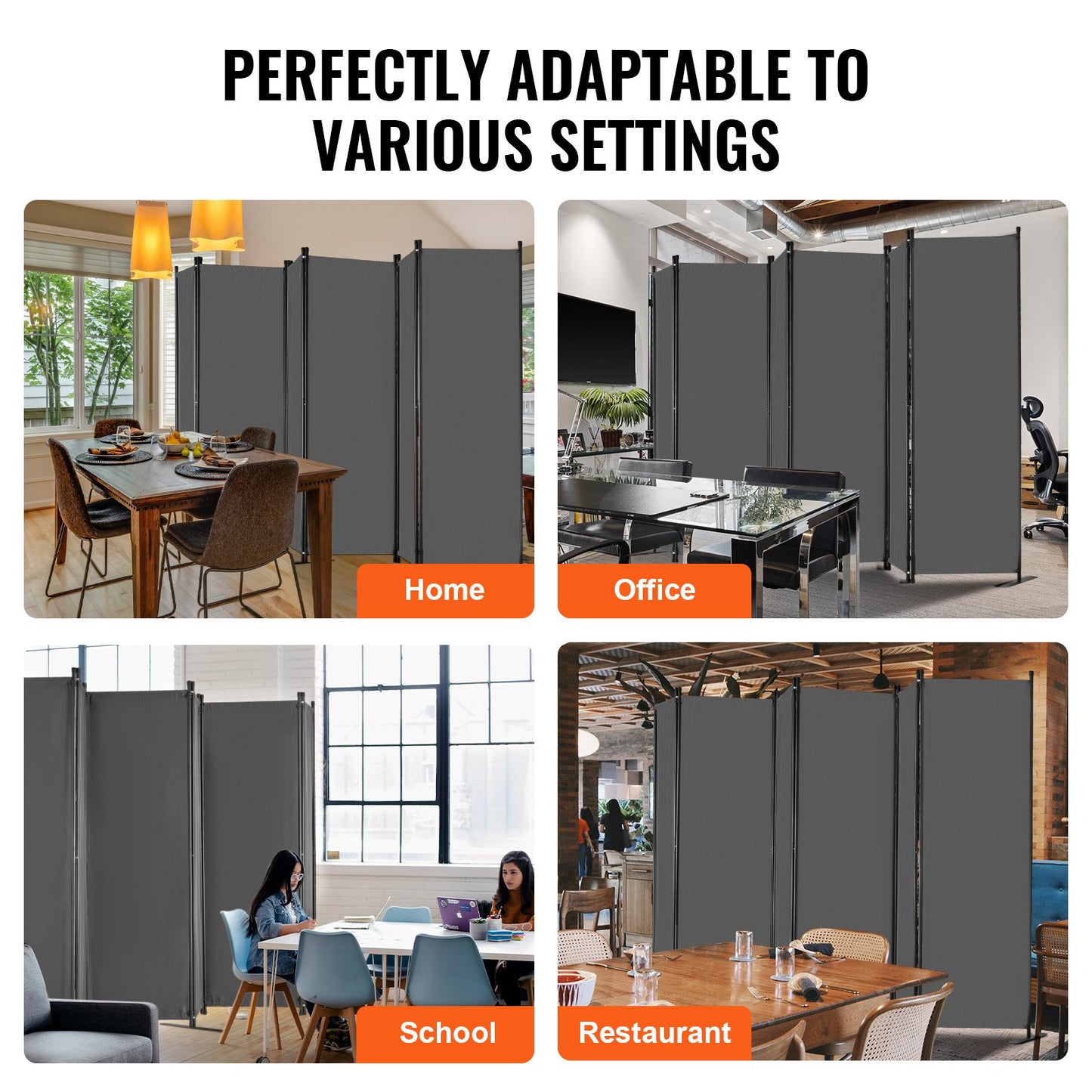 Room Divider, 6 Panel Room Divider, Folding Privacy Screen and Portable Partition Divider for Room Separation, Freestanding Room Partitions for Office, Bedroom, Study, Grey