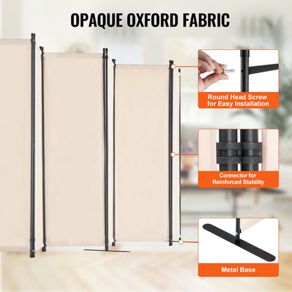 Room Divider 6 Panels Fabric Room Privacy Screen for Office Bedroom Beige