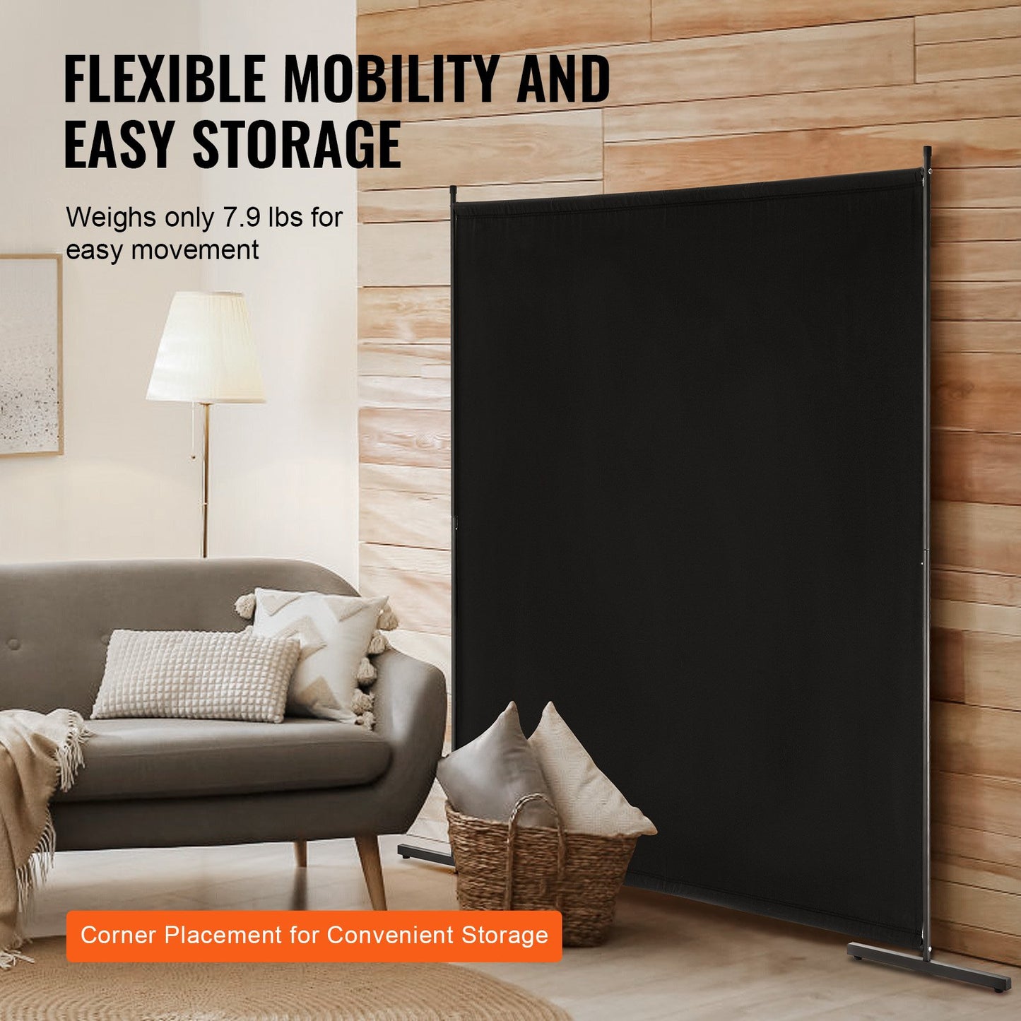 6FT Raumteiler Einzelplatte Stoff Raumteiler für Büro Schlafzimmer Schwarz