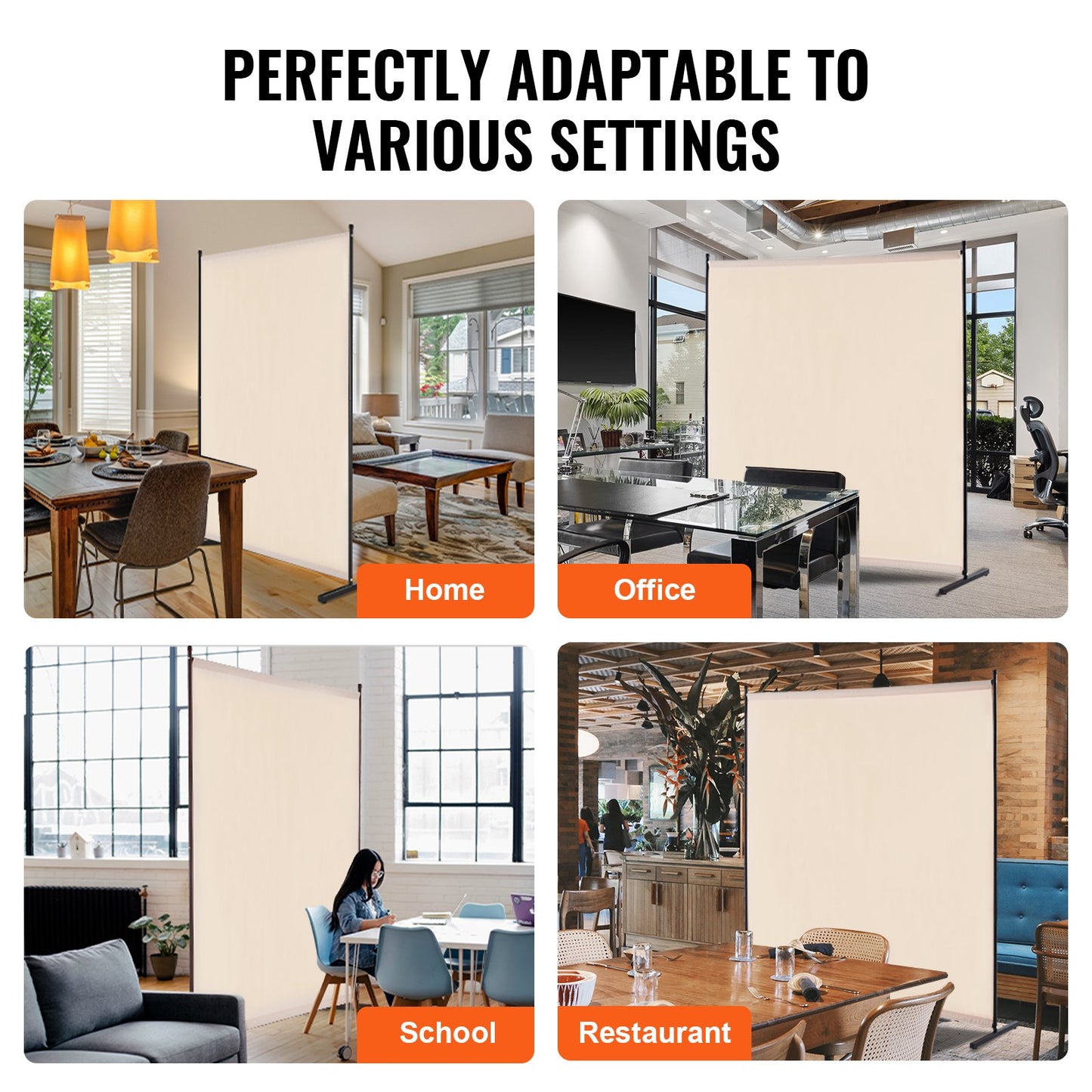 6FT Room Divider Single Panel Fabric Room Screen for Office Bedroom Beige