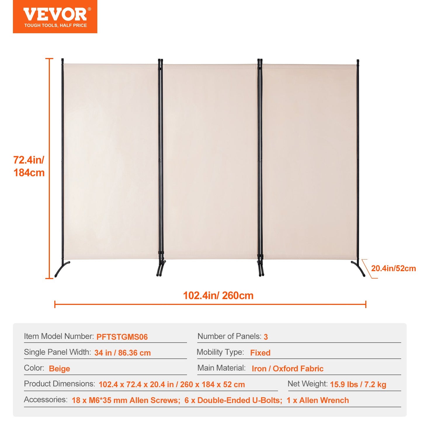 Room Divider, 3 Panel Room Divider, Folding Privacy Screen and Portable Partition Divider for Room Separation, Freestanding Room Partitions for Office, Bedroom, Study, Beige