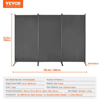 Room Divider, 3 Panel Room Divider, Folding Privacy Screen and Portable Partition Divider for Room Separation, Freestanding Room Partitions for Office, Bedroom, Study, Grey