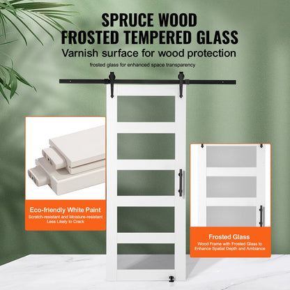 Scheunentor und Hardware-Kit 32" x 84" Holz und Glas Schiebetür-Kit für Scheunentore