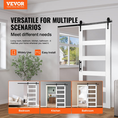 Ladugårdsdörr och beslagsats 36" x 84" trä och glas skjutbar ladugårdsdörrsats