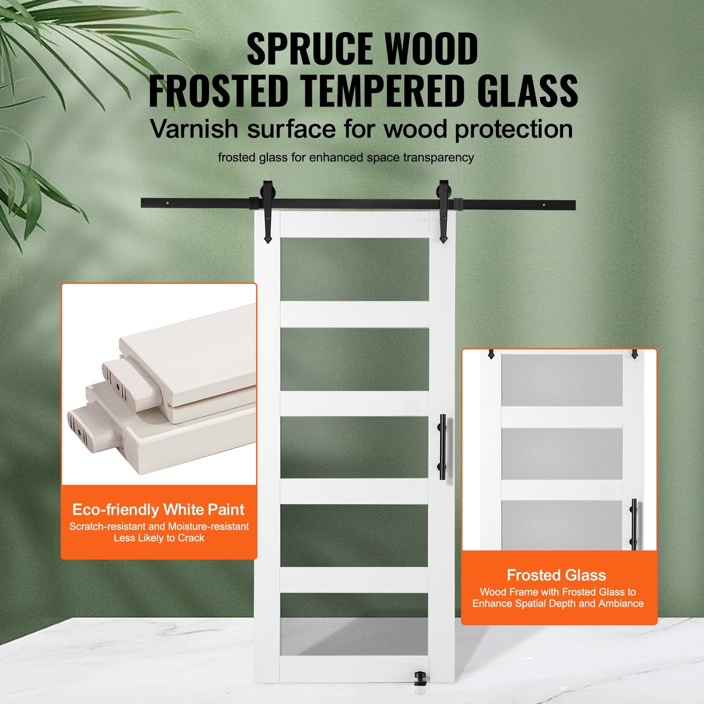 Ladugårdsdörr och beslagsats 36" x 84" trä och glas skjutbar ladugårdsdörrsats