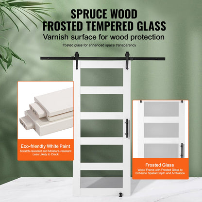 Ladugårdsdörr och beslagsats 36" x 84" trä och glas skjutbar ladugårdsdörrsats