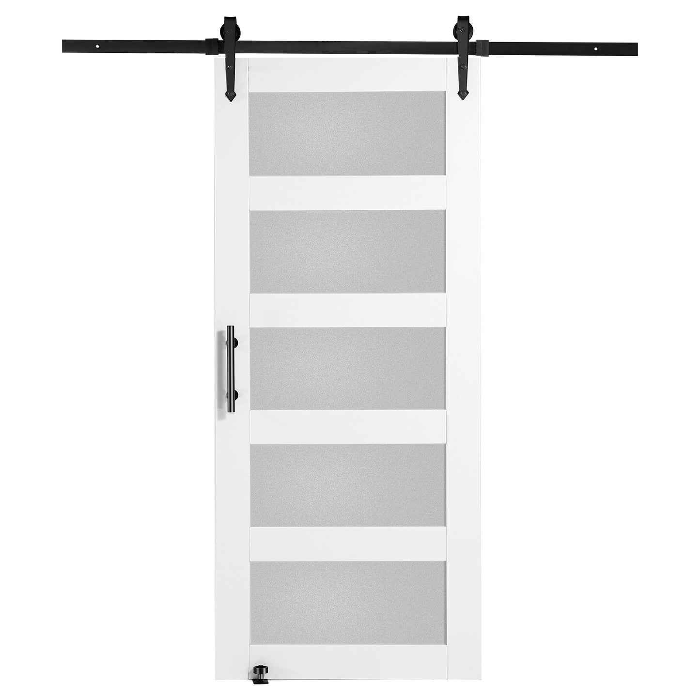 Ladugårdsdörr och beslagsats 36" x 84" trä och glas skjutbar ladugårdsdörrsats