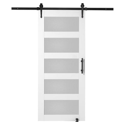 Ladugårdsdörr och beslagsats 36" x 84" trä och glas skjutbar ladugårdsdörrsats