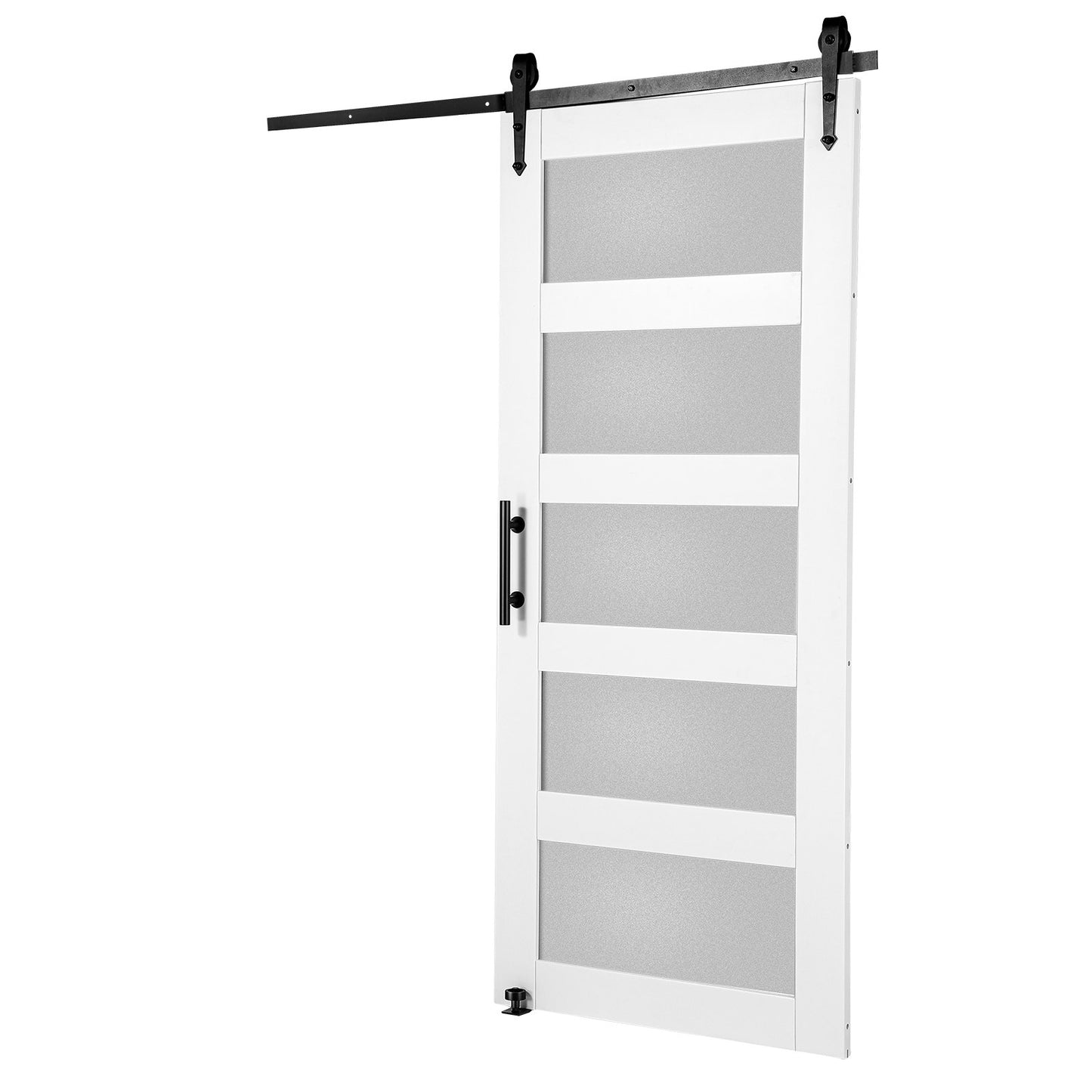 Ladugårdsdörr och beslagsats 36" x 84" trä och glas skjutbar ladugårdsdörrsats