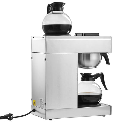 12 koppar kommersiell droppkaffebryggare med 2 glaskaraffer och 2 varmare