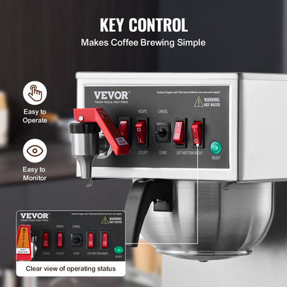 12 Cups Commercial Drip Coffee Maker, Coffee Maker Machine with 3 Glass Carafes and 3 Warmer Plates, Stainless Steel Pour Over Coffee Brewer for Restaurant, Office, Cafe