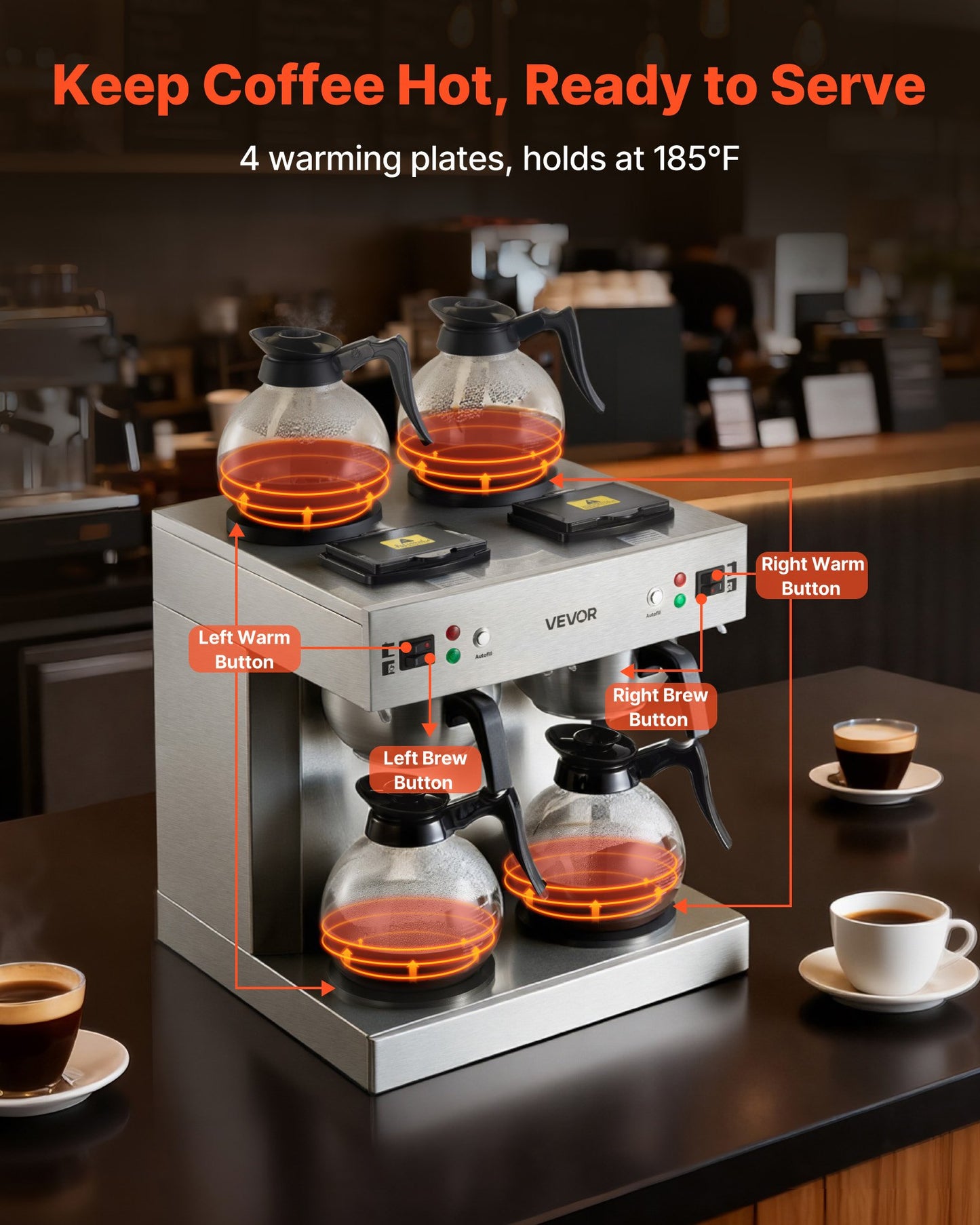 Commercial Drip Coffee Maker, 24 Cups Coffee-Maker Machine with 4 Glass Carafes and 4 Decanter Warmer Plates, Stainless Steel Dual-Head Coffee Brewer, for Restaurant, Office, Coffee Shop & Home