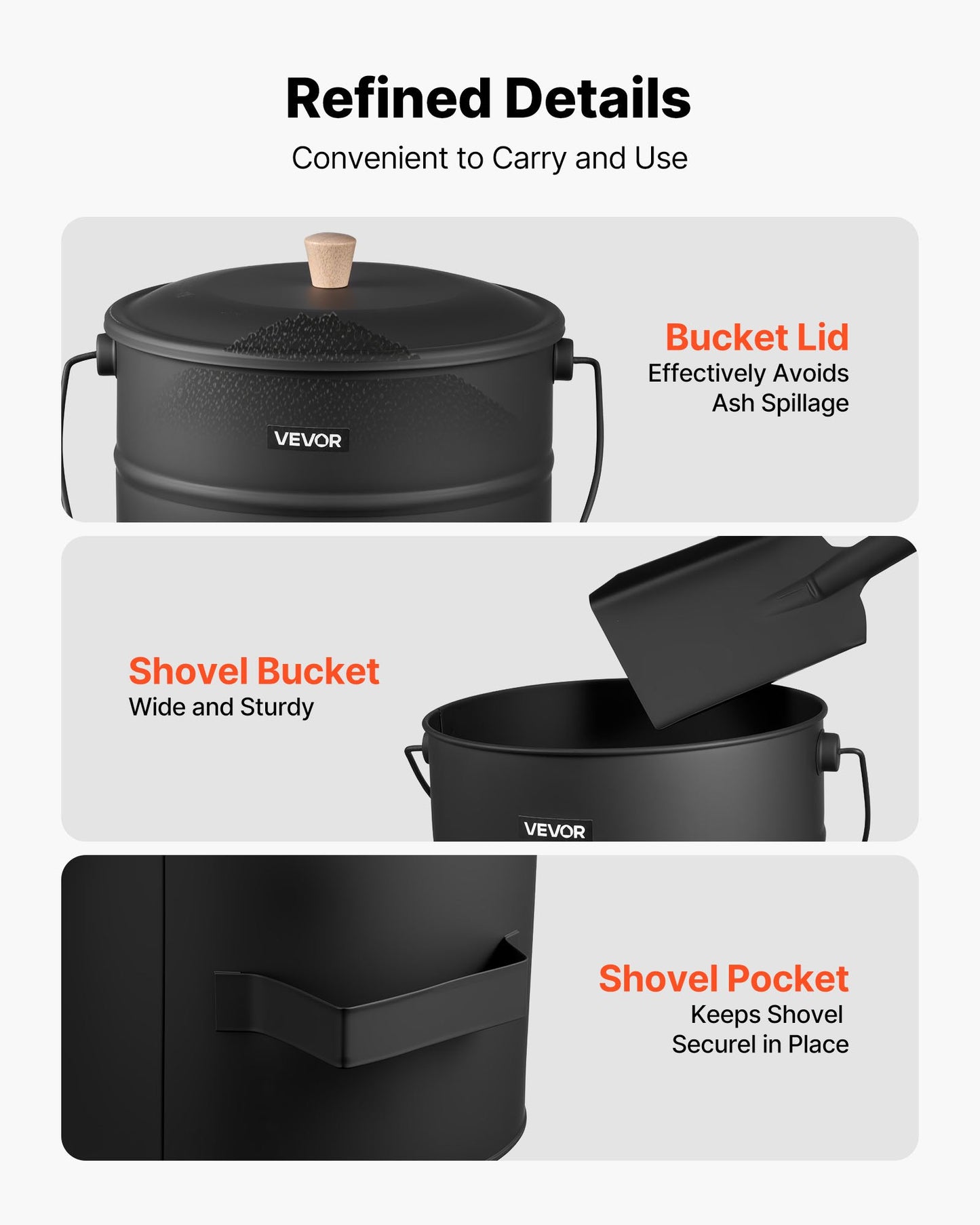 Ash Bucket, 4 PCS with Lid, Shovel, Broom and Gloves, Metal Fireplace Charcoal Bucket and Ash Can, 4 GAL Large Capacity for Fireplace, Fire Pits, Wood Burning Stoves, Indoor and Outdoor