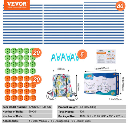 Zelt-Festungsbausatz für Kinder STEM Konstruktionsspielzeug-Set Burg 120-teilig