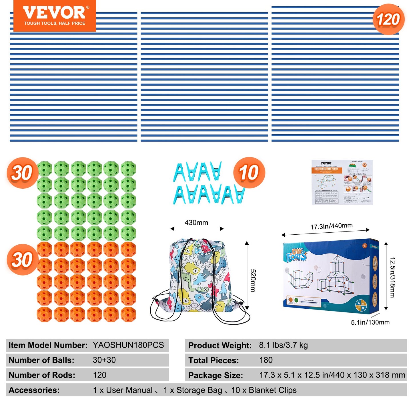 Zelt-Festungsbausatz für Kinder STEM Konstruktionsspielzeug-Set Burg 180-teilig