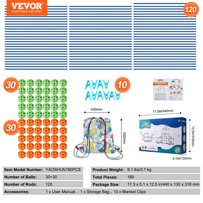 Zelt-Festungsbausatz für Kinder STEM Konstruktionsspielzeug-Set Burg 180-teilig