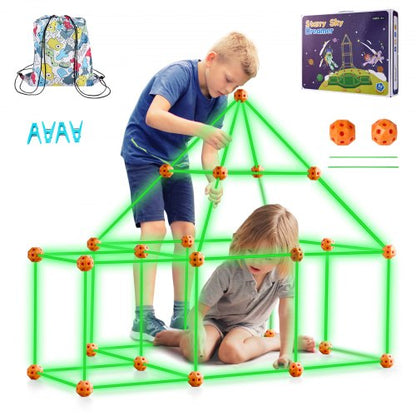 Fort Building Kit for Kids, 85PCS Glow in The Dark STEM Building Toys, Educational Gift for 4 5 6 7 8+ Year Old Boys & Girls, Indoor Outdoor Play Tent Construction Toys with 55 Rods and 30 Balls