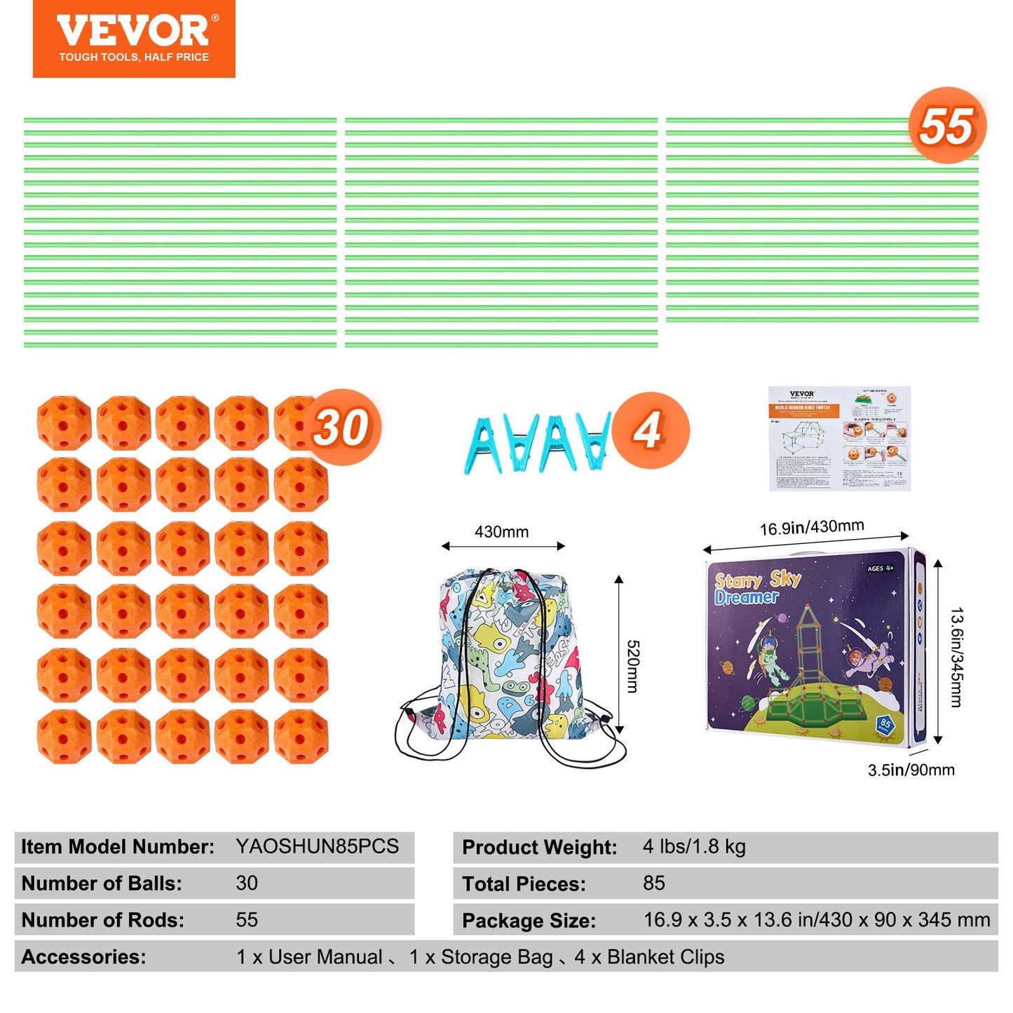 Tent Fort Building Kit för barn Glow In The Dark STEM Construction Toy 85P