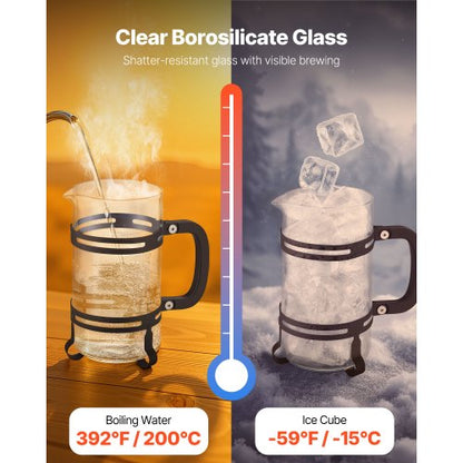 French Press Kaffebryggare 1L Borosilikatglas Kaffe Tepress Silver |  EU