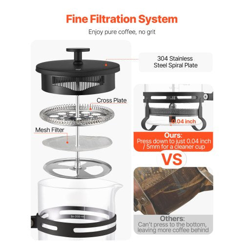 French Press Kaffebryggare 1L Borosilikatglas Kaffe Tepress Silver |  EU