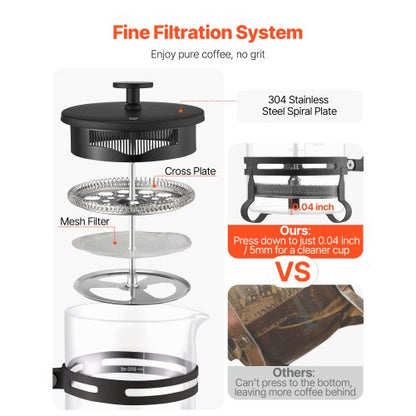 French Press Kaffebryggare 1L Borosilikatglas Kaffe Tepress Silver |  EU