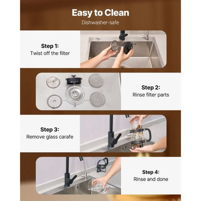 French Press Kaffebryggare 1L Borosilikatglas Kaffe Tepress Silver |  EU