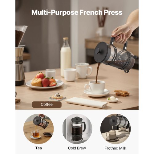 French Press Kaffebryggare 1L Borosilikatglas Kaffe Tepress Silver |  EU